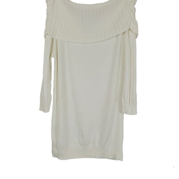 🏆132 Express Off the Shoulder Knit Sweater Ivory Tunic Top - Picture 4 of 5